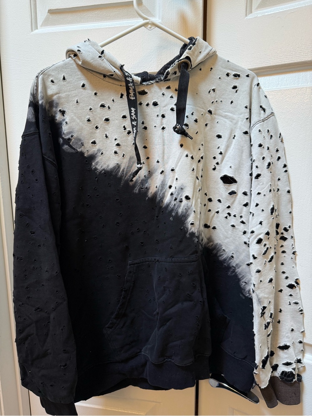 Emma & Sam Black and White Distressed Two-Tone Hoodie